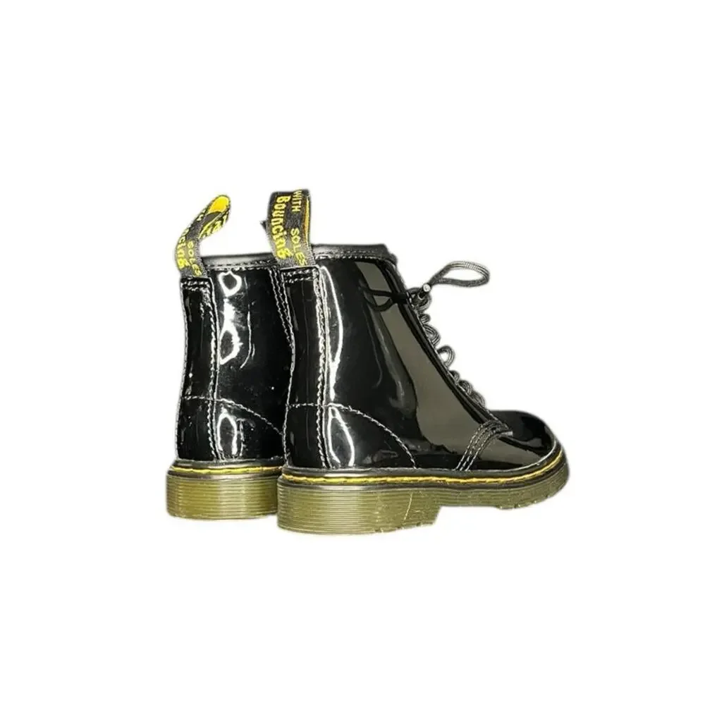 Dr. Martens Kid's 1460 Youth Side Zip Patent Leather Lace Up Boots Size 9 Black
